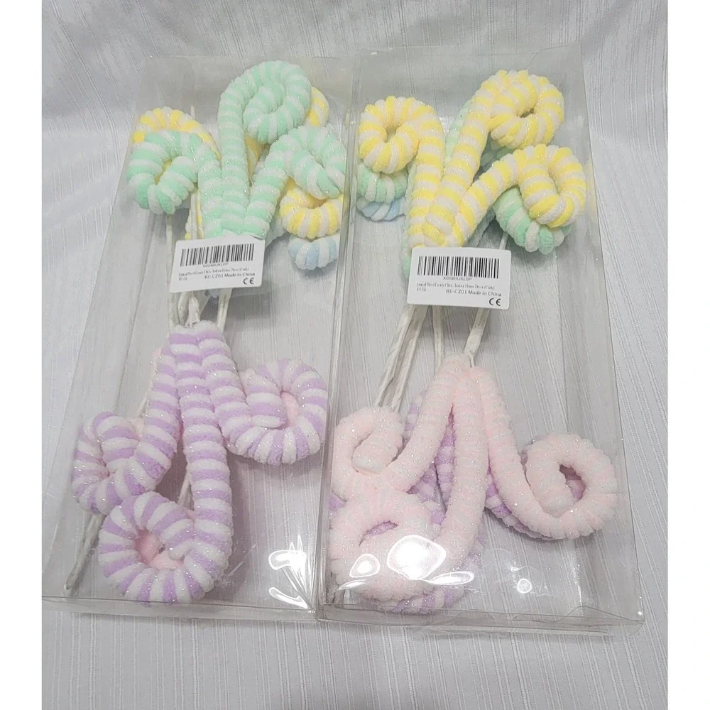 Pastel Striped Curly Floral Picks Glitter Wreath Decor Stems 2 Pack